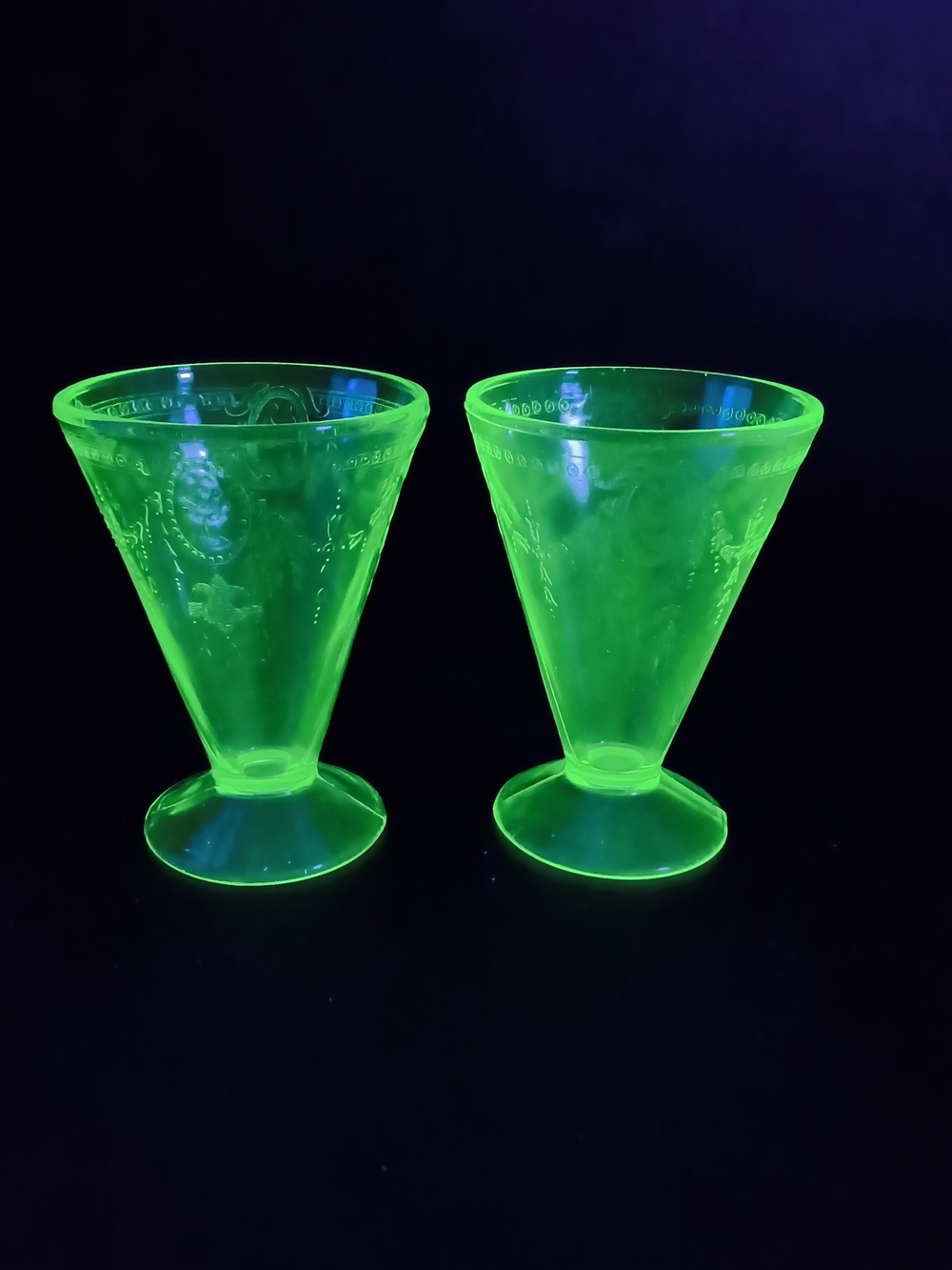 Vintage Uranium Glass Dessert Goblets - Neon Green (Unknown Brand)